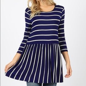 Navy Striped Peplum Top